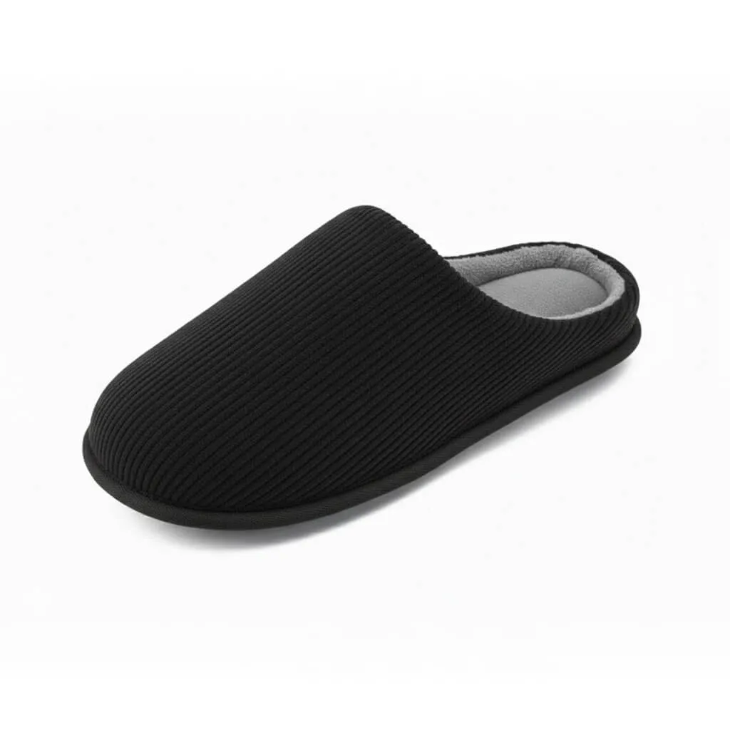 Black Corduroy Side Profile – UT-MS1001 side profile black open back slippers Corduroy Open Back Men's Slippers
