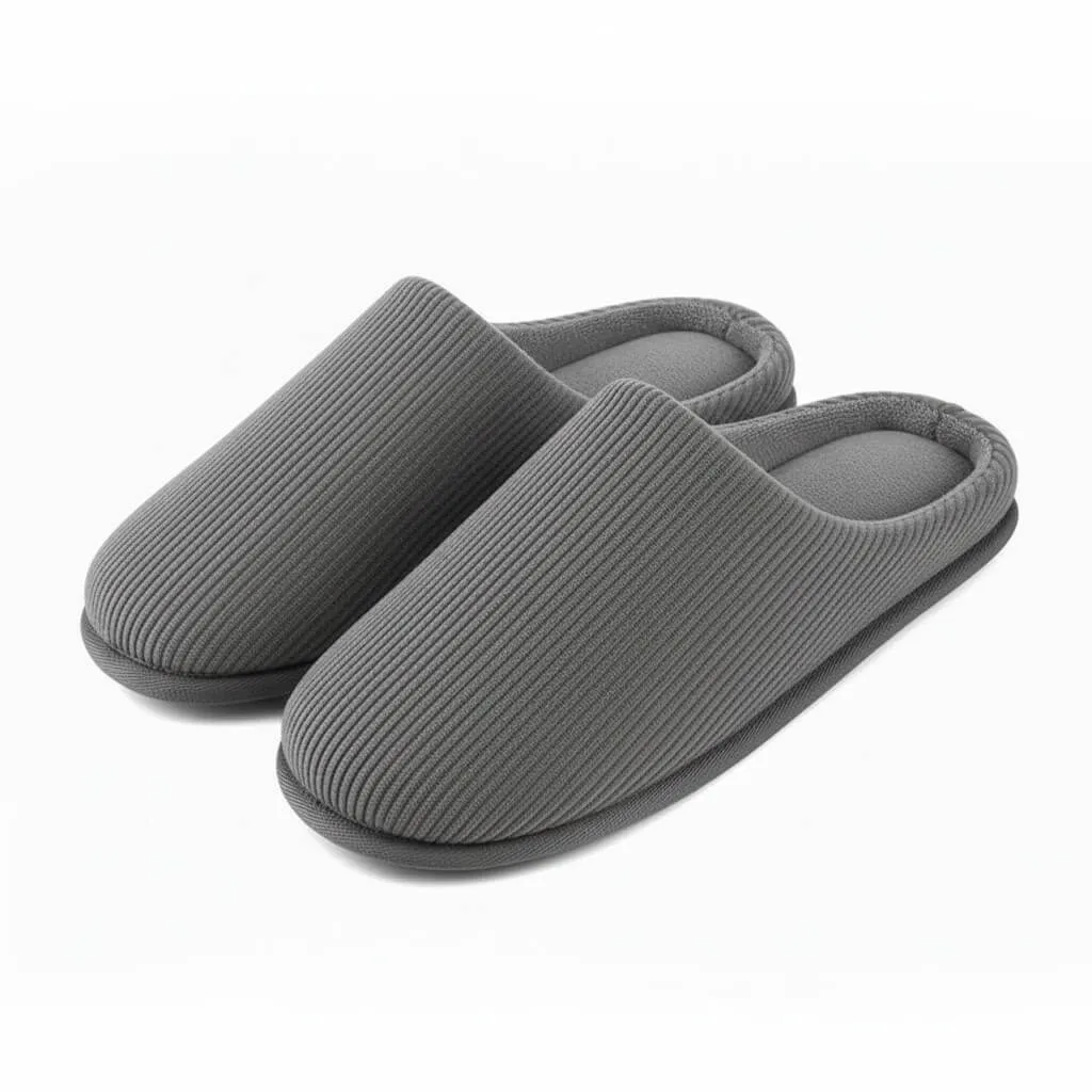 Grey Corduroy Front View – UT-MS1001 front view grey corduroy indoor slippers Corduroy Open Back Men's Slippers UT-MS1001