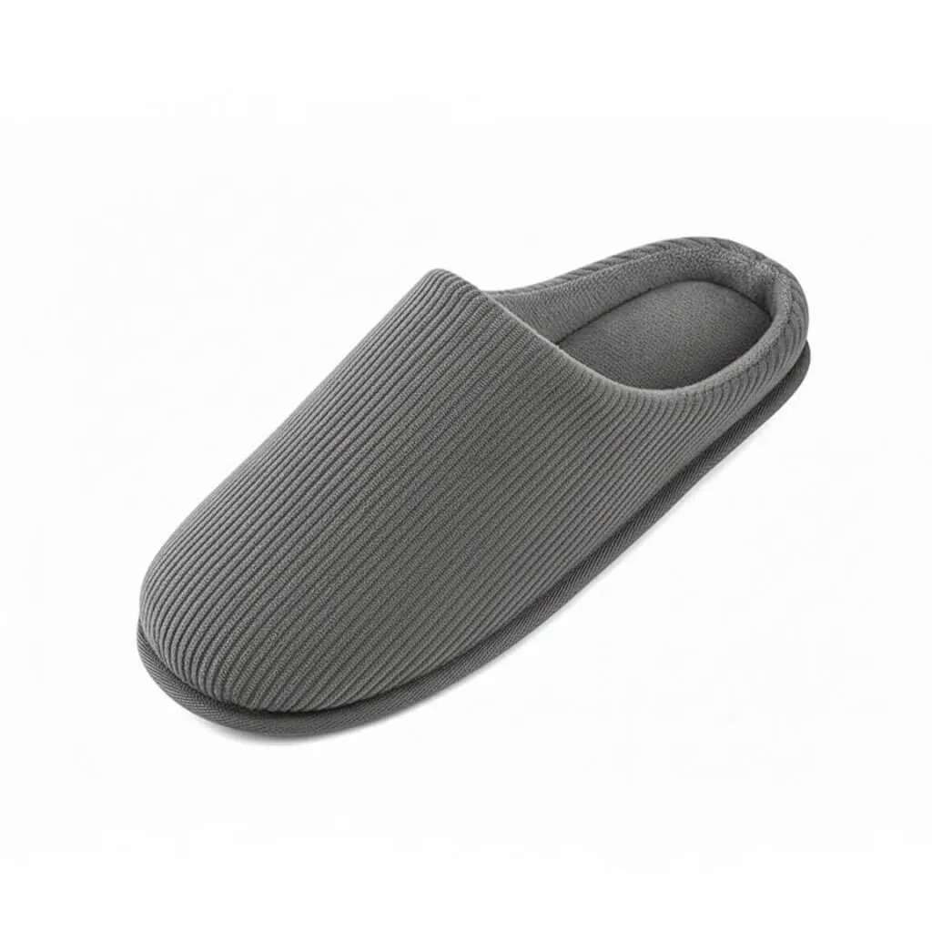 Grey Corduroy Side Profile – UT-MS1001 side profile grey open back slippers Corduroy Open Back Men's Slippers