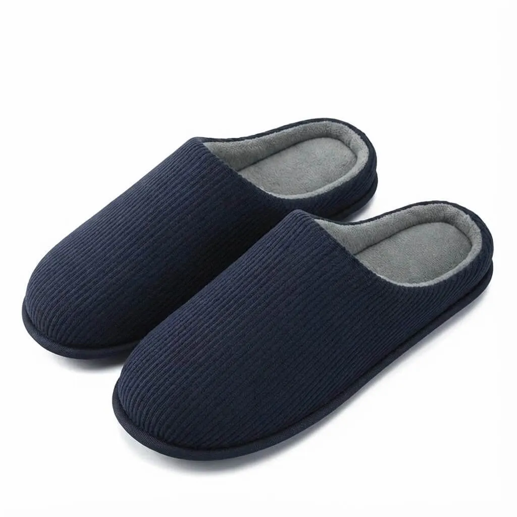 front view navy corduroy indoor slippers Corduroy Open Back Slippers UT-MS1001