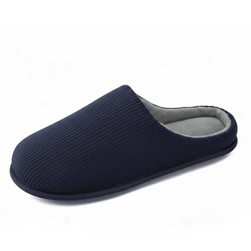 Navy Corduroy Side Profile – UT-MS1001 side profile navy open back slippers Corduroy Open Back Men's Slippers