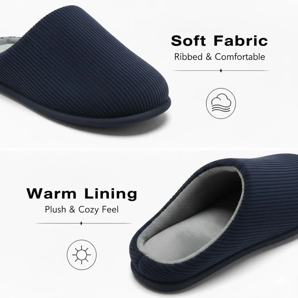 corduroy fabric texture navy slippers Corduroy Open Back Men's Slippers