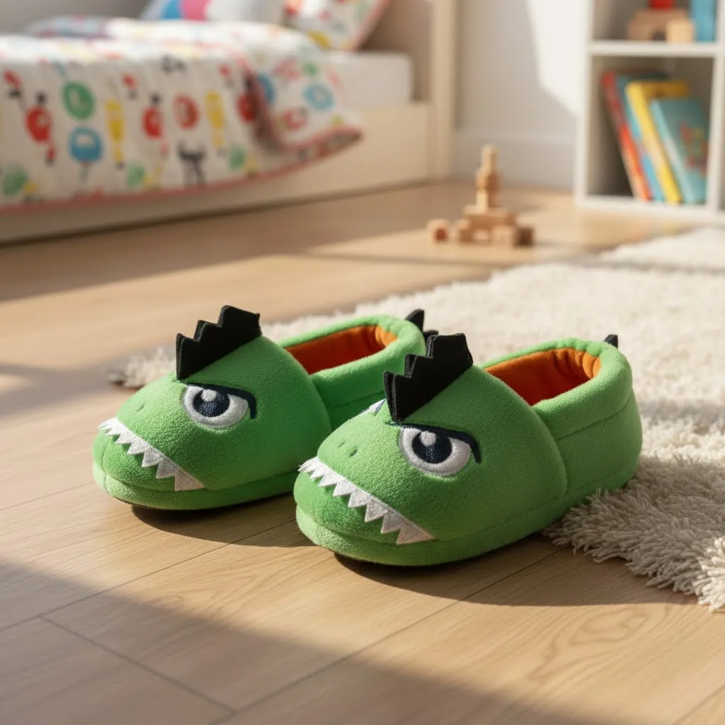 3D dinosaur plush slippers for children used indoors at home