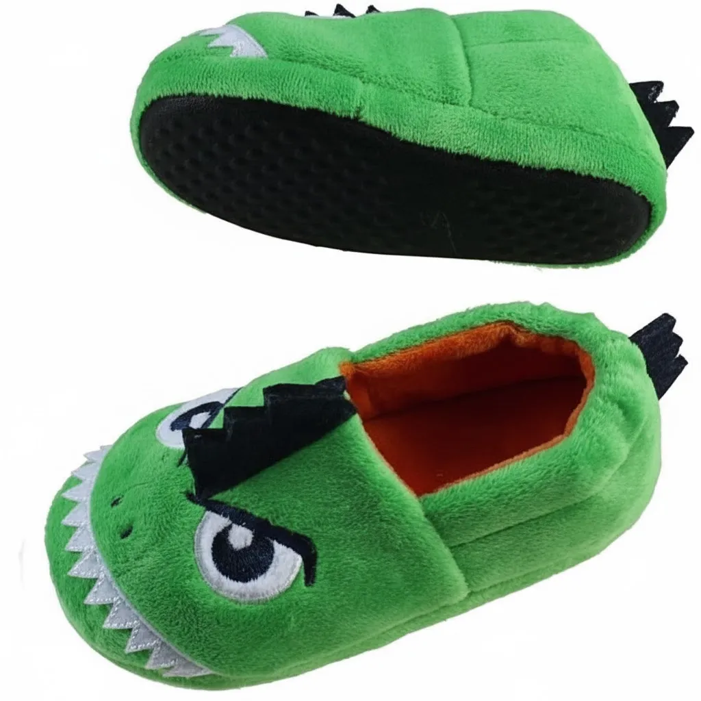 Kids Plush Slippers – Non-Slip Sole Non-slip sole of 3D dinosaur plush indoor slippers for children