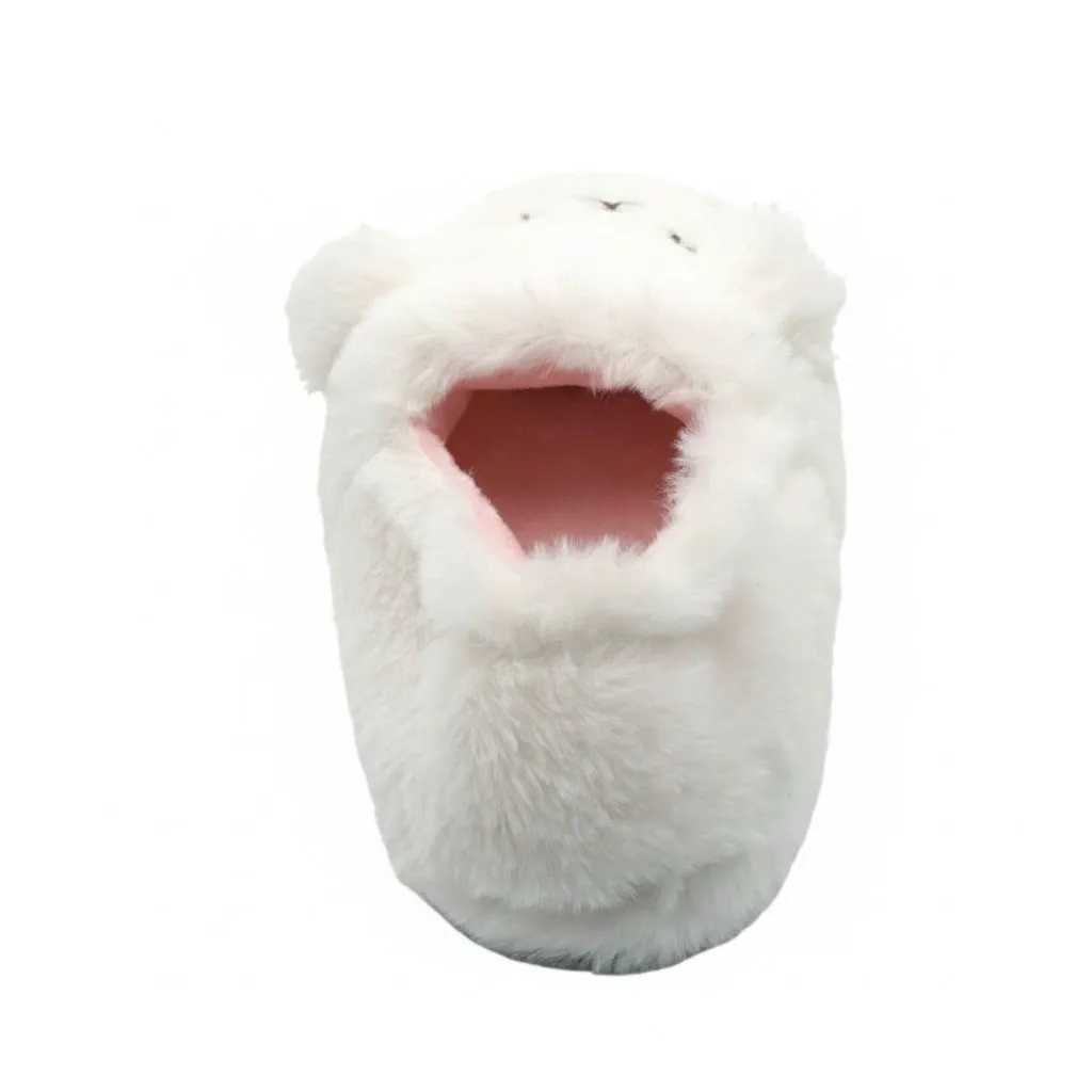 Lamb Plush Slippers – Back View Back view of 3D lamb plush animal slippers for children