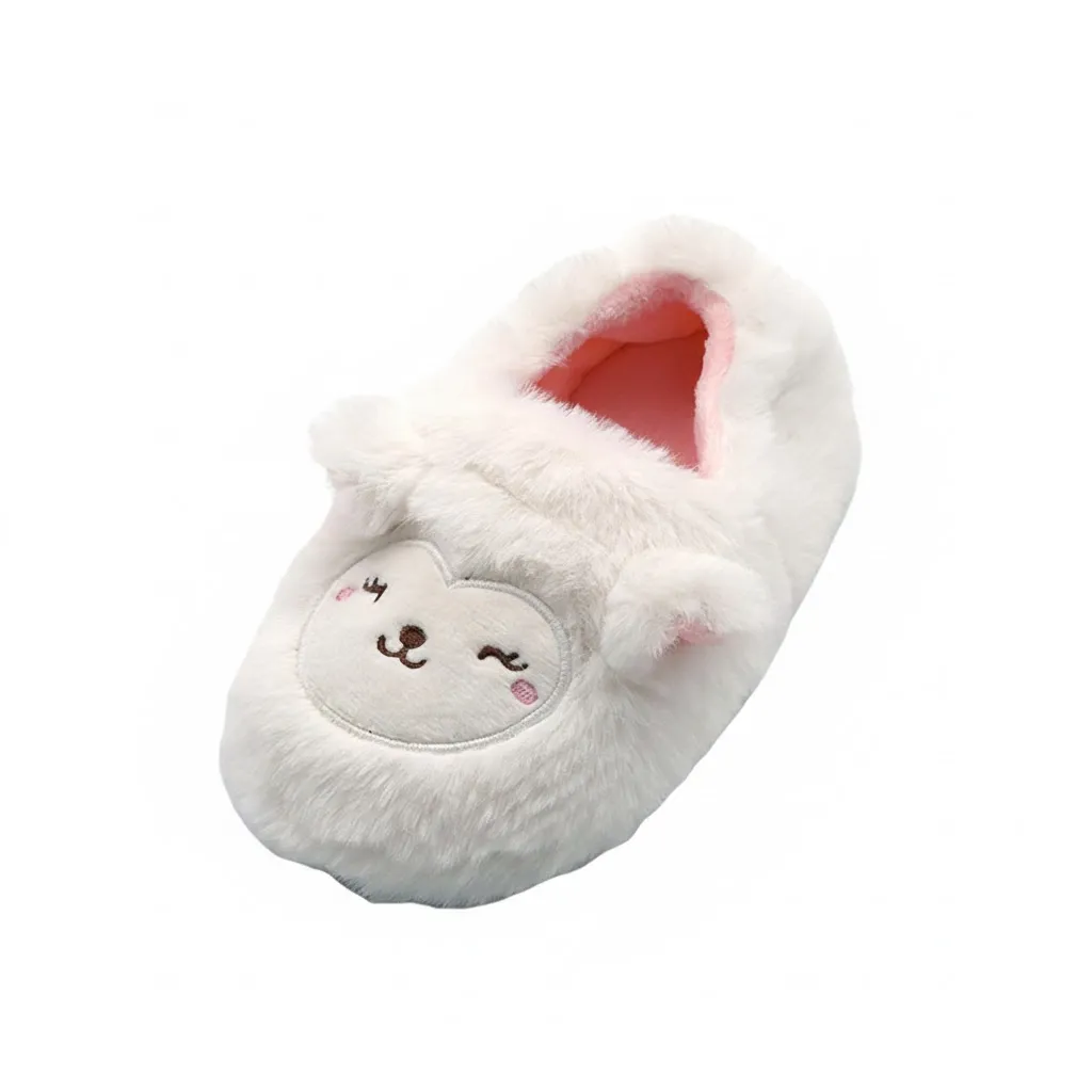 Front Side View – 3D Lamb Children’s Slippers Front side view of 3D lamb children’s animal slippers