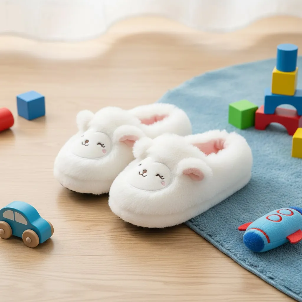 3D lamb children’s animal slippers used indoors at home