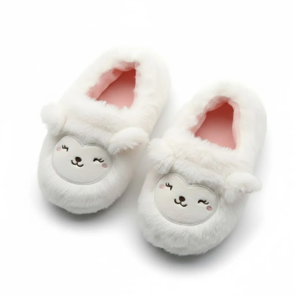 Side view white 3d lamb toddler slippers