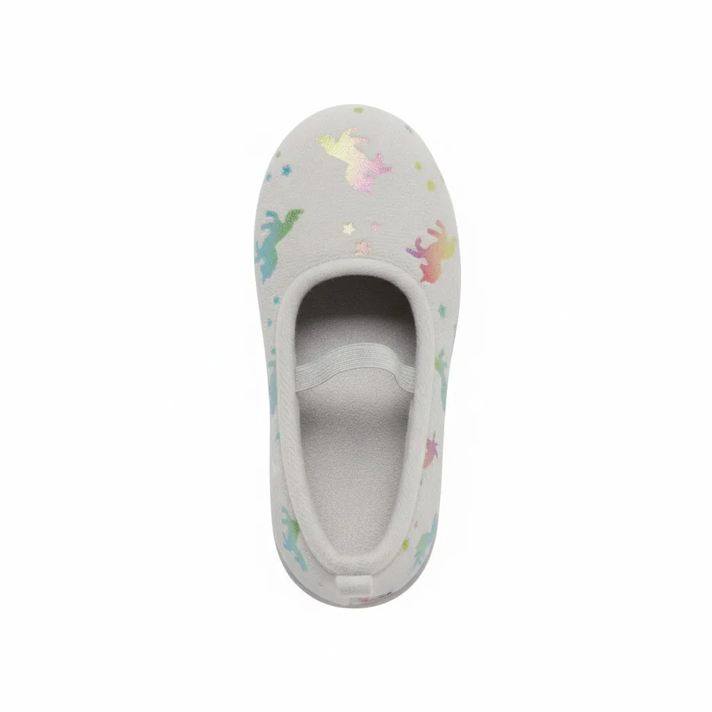 Rainbow Unicorn Slippers – Back Design Back design of rainbow unicorn house shoes for girls with secure fit