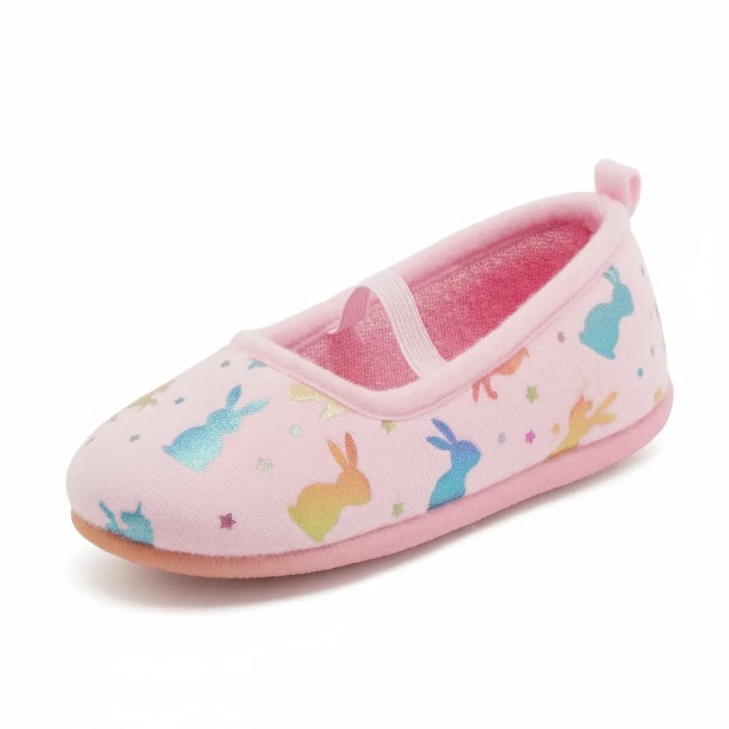 Bunny Pattern Girls Indoor Slippers – Front View Bunny pattern injection molded indoor slippers for girls with cute cartoon look