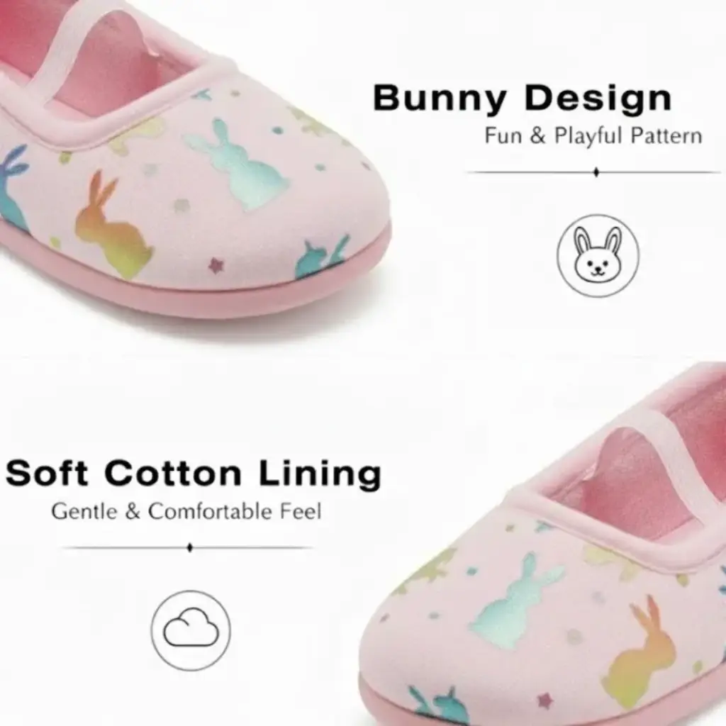 Injection molded material detail of bunny pattern indoor slippers for girls