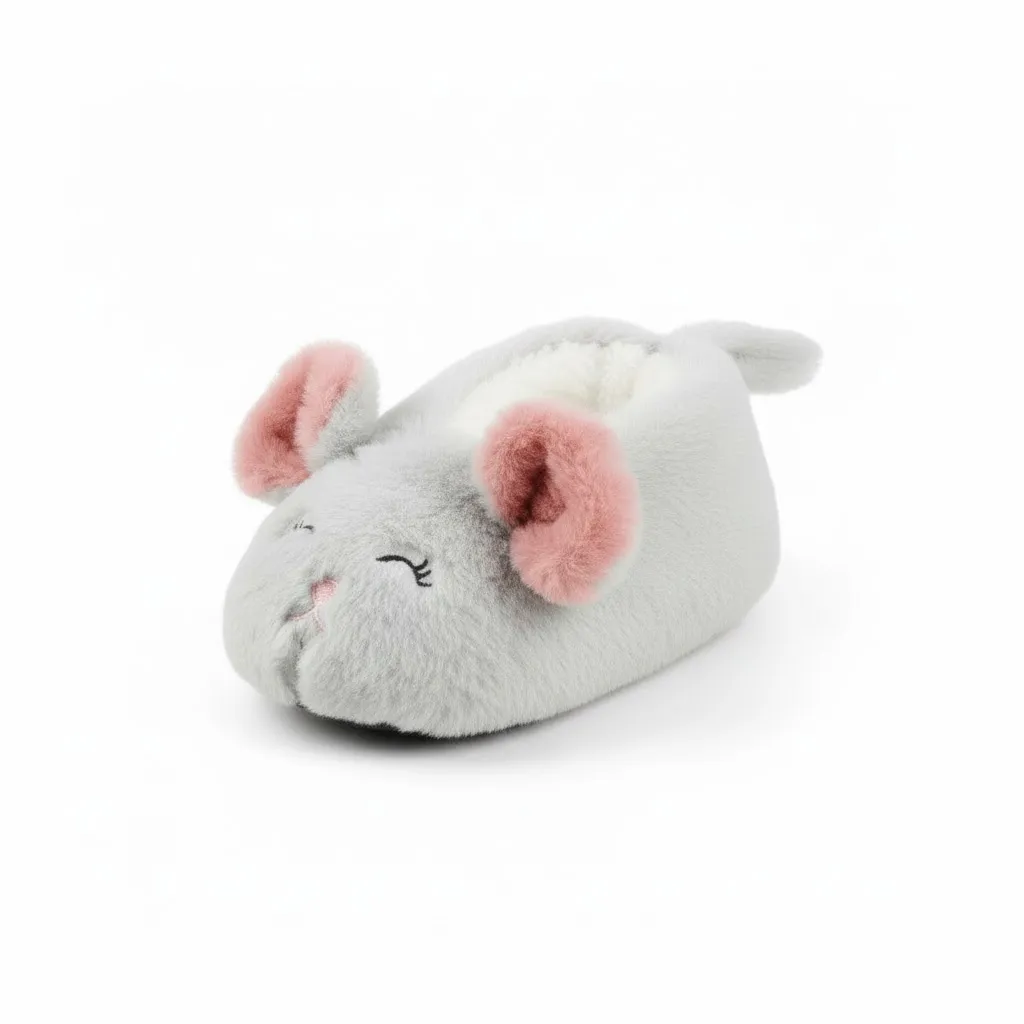 Mouse Animal Slippers – Back View Back view of cute mouse animal plush slippers for kids