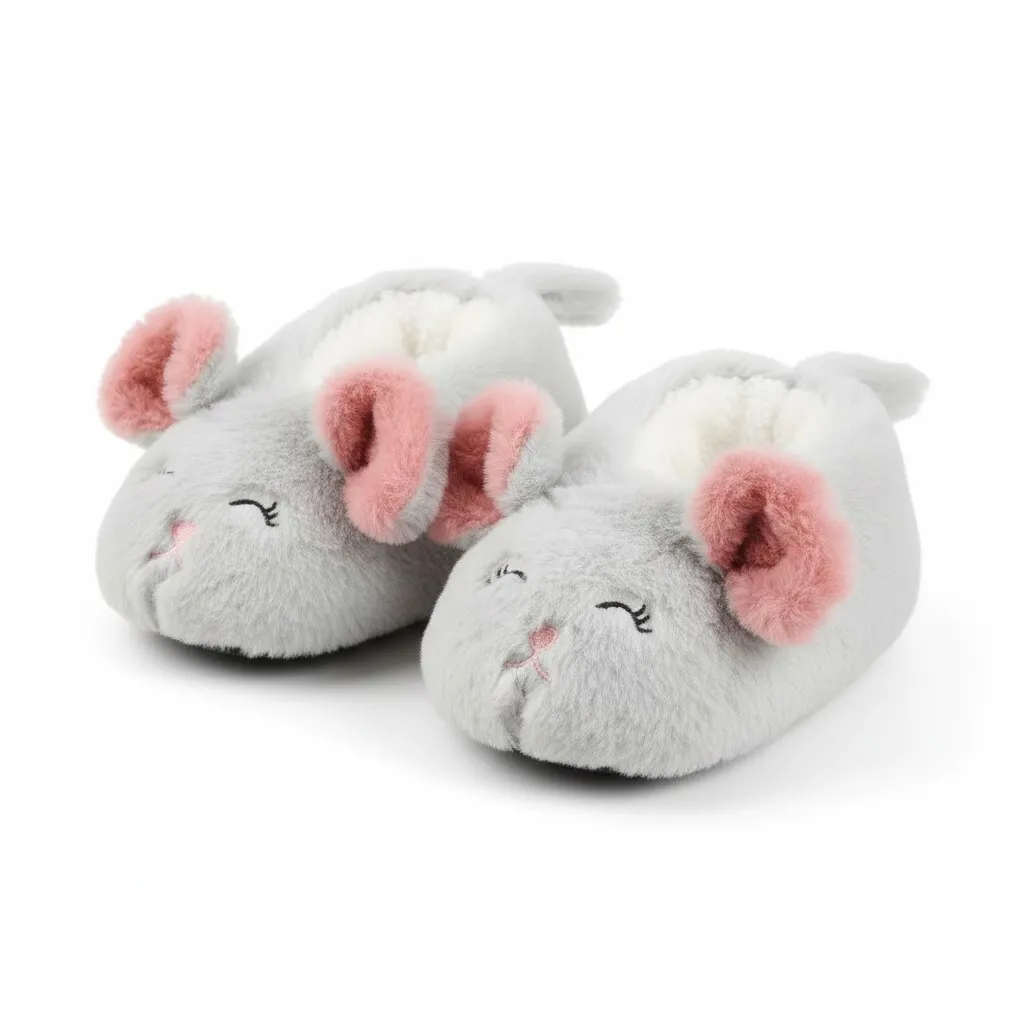 Side view of cute 3d mouse toddler slippers