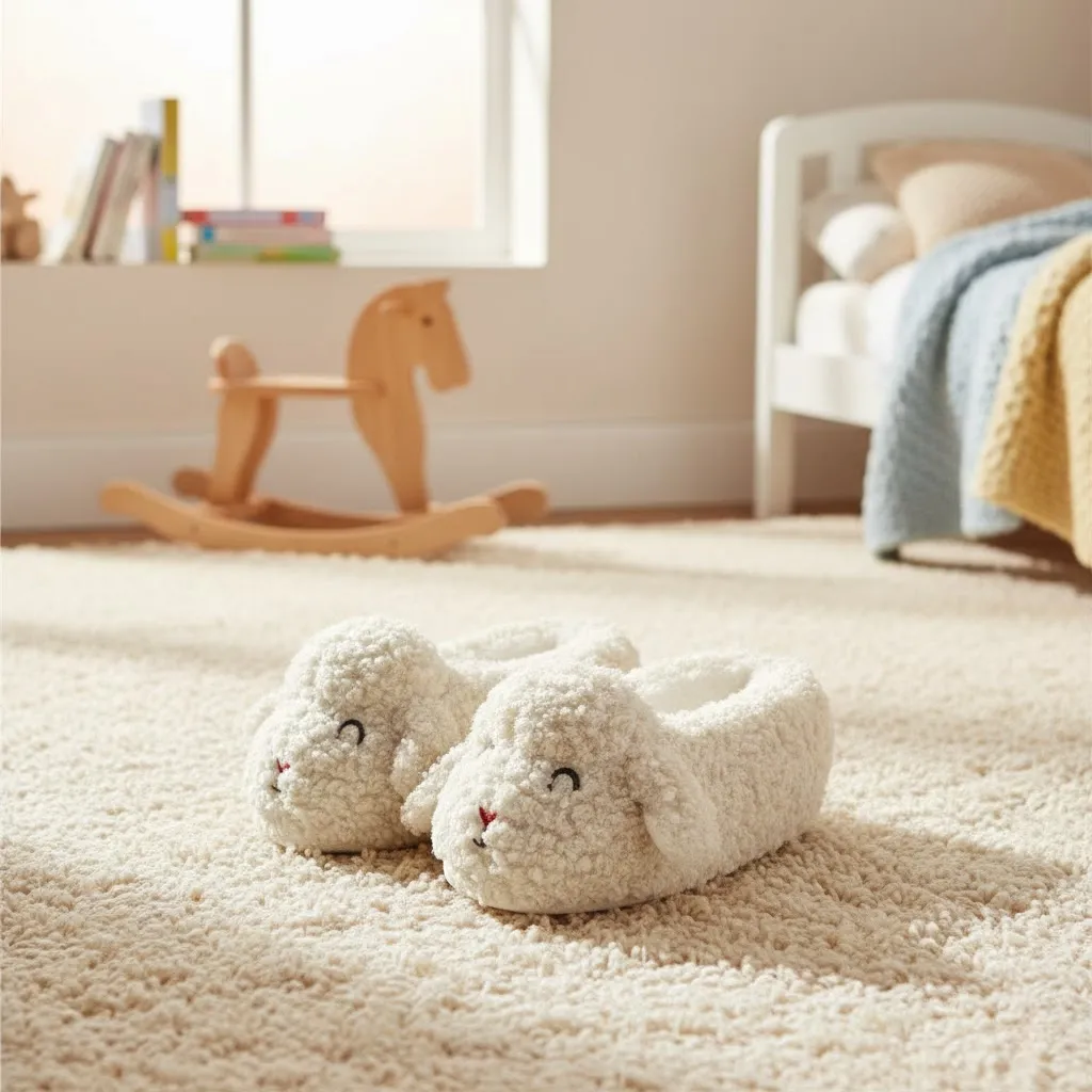 Cute 3D sheep plush indoor slippers for kids at home