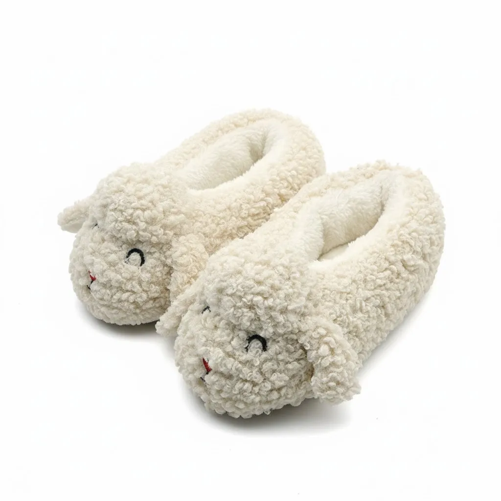 Side view of 3d sheep toddler slippers