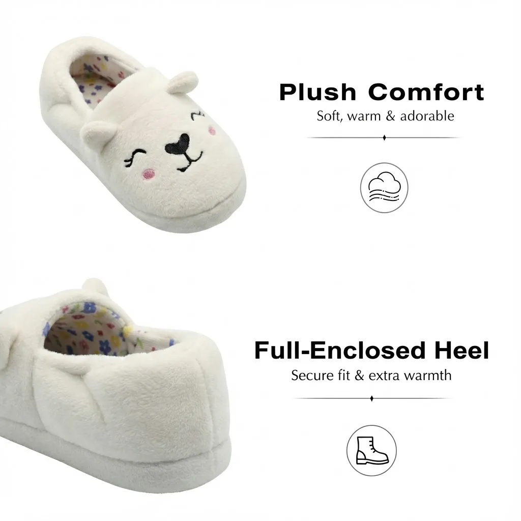 Plush Fabric Detail – Girls Bear Slippers