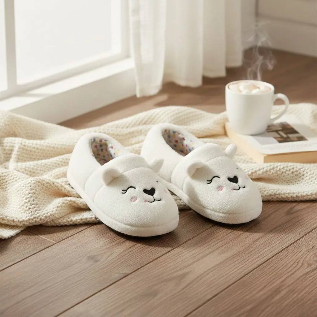 Cute bear plush slippers for girls suitable for indoor home use