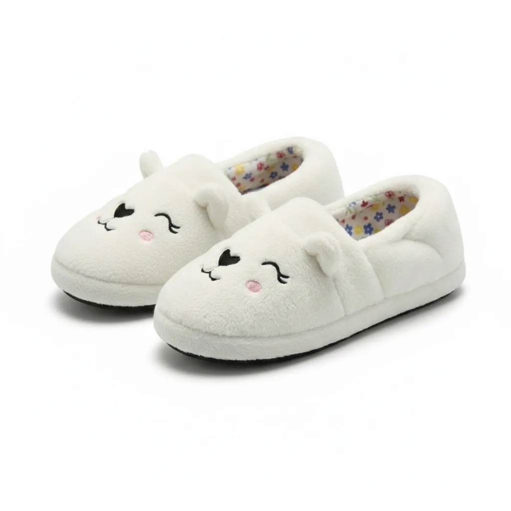 Side view of bulk toddler slipper booties for girls, soft and lightweight