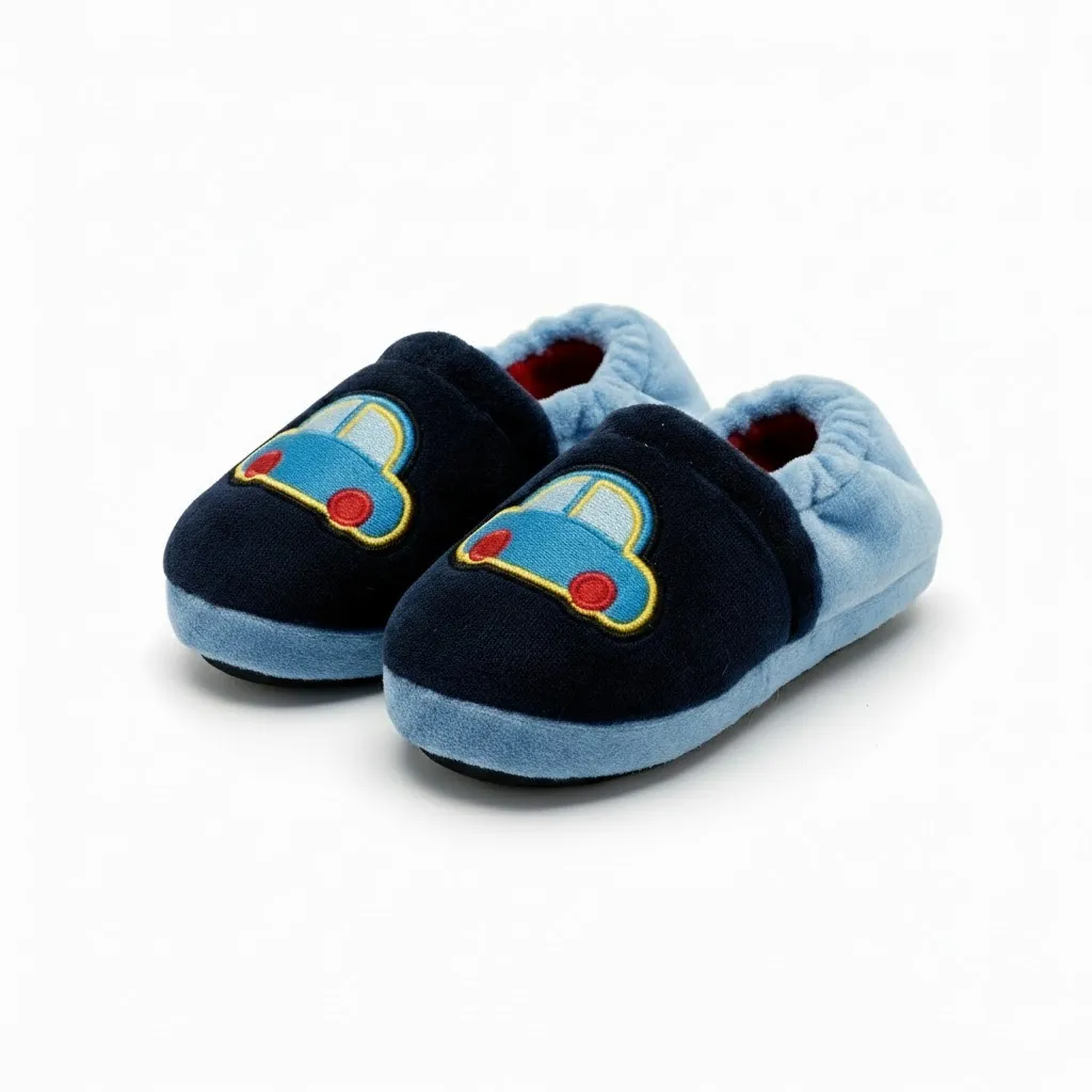 Side view of bulk toddler themed house shoes, lightweight and comfortable