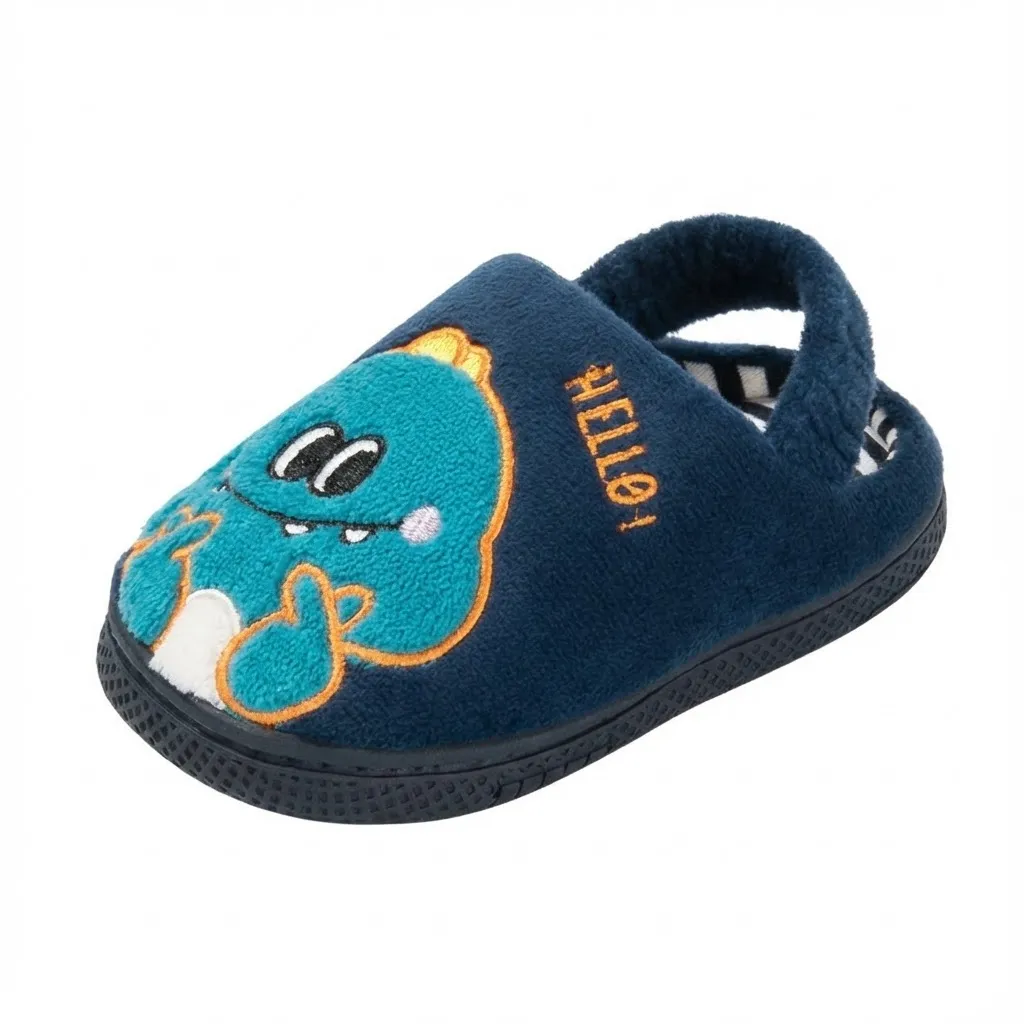 Cute Cartoon Monster Kids Indoor Slippers – Front View Cute cartoon monster kids indoor slippers with playful character design