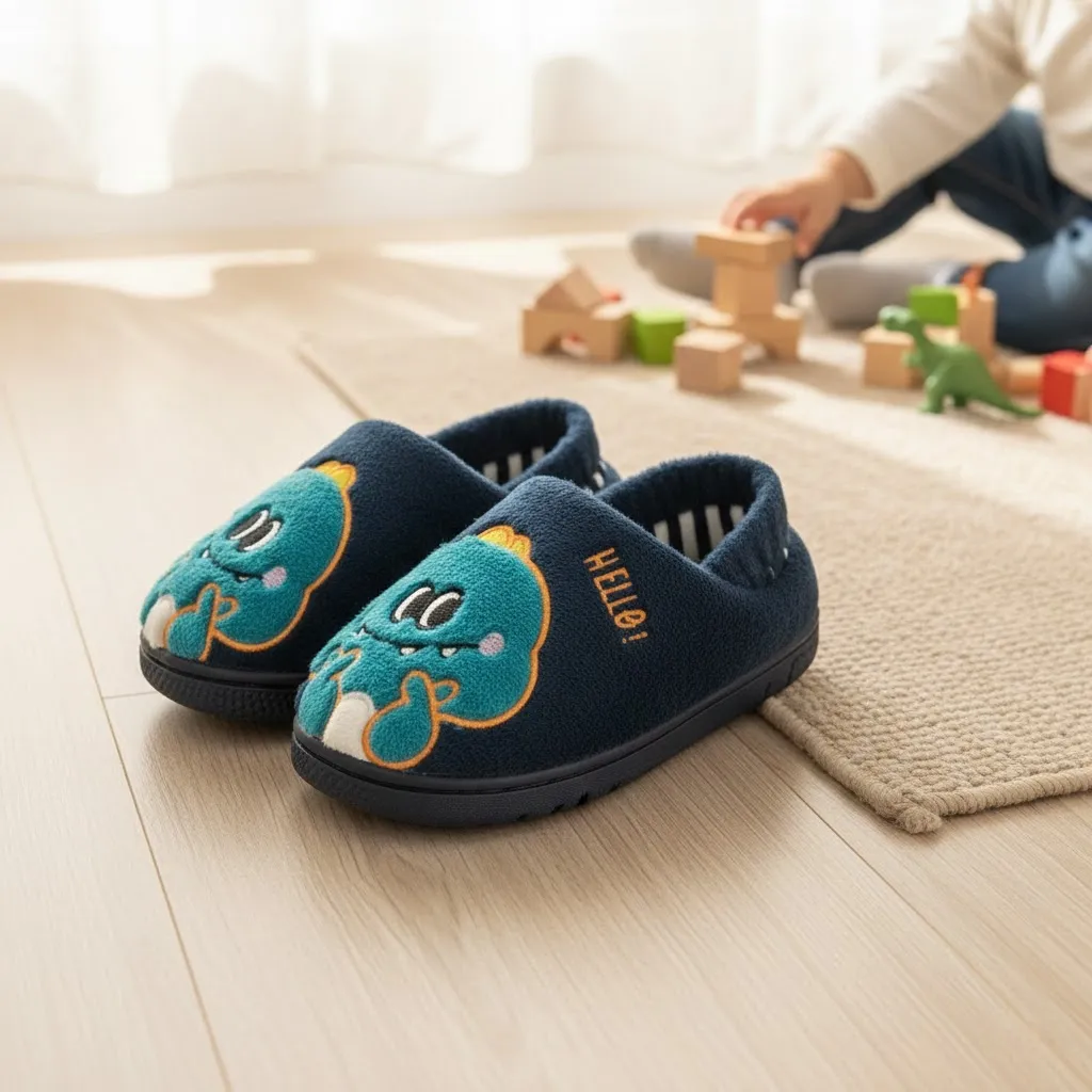 Cute cartoon monster kids indoor slippers suitable for indoor home use