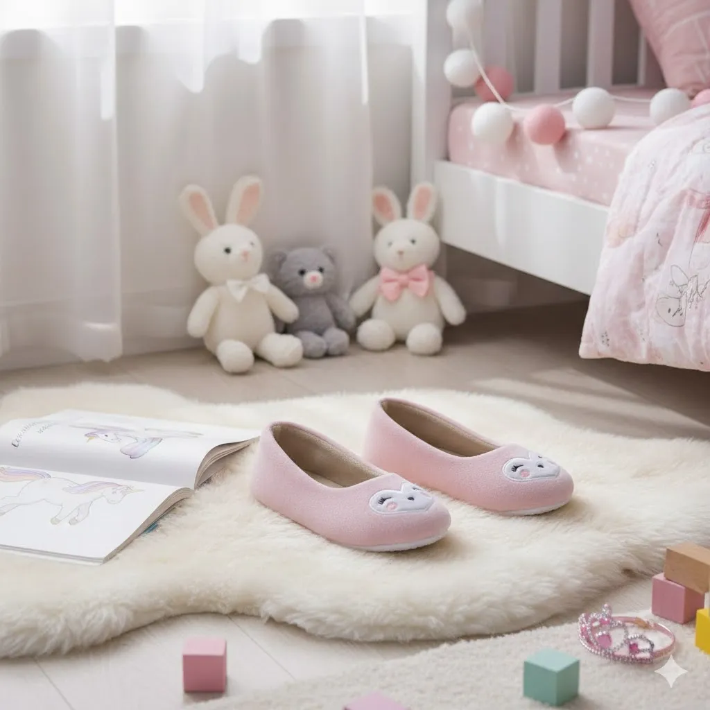 Cute heart-faced girls indoor slippers for everyday home use