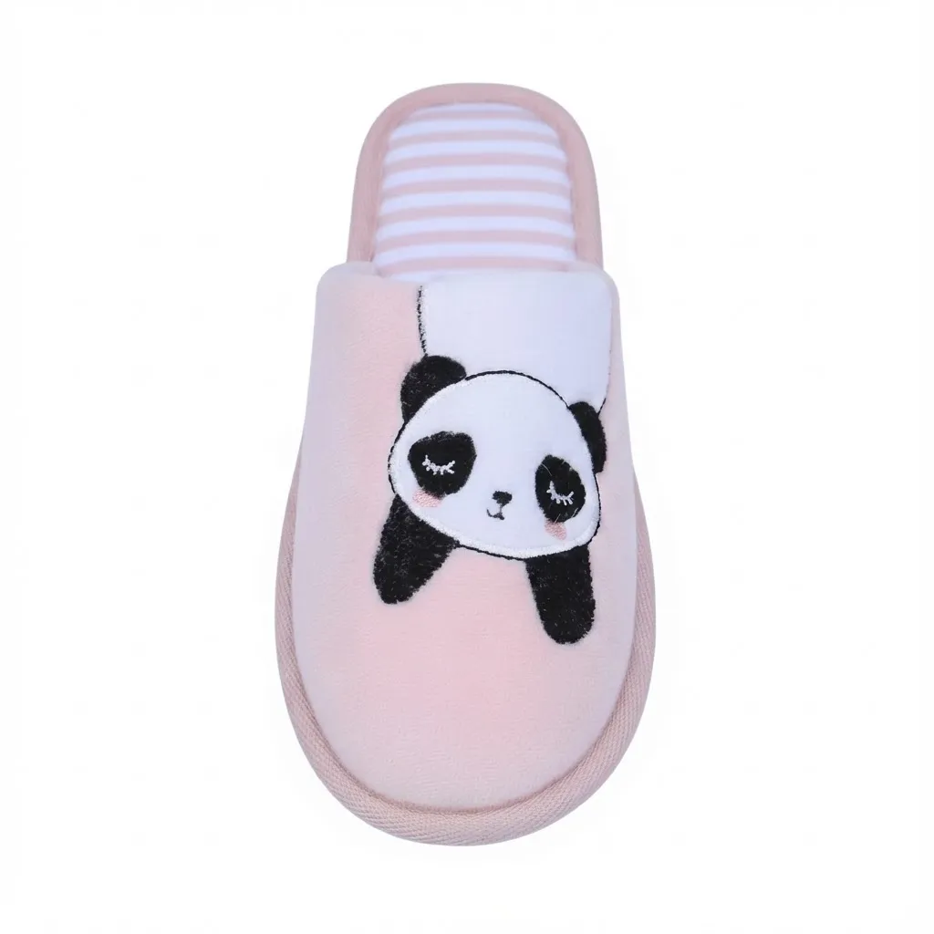 Cute Panda Girls Indoor Slippers – Front View Cute panda girls indoor slippers with adorable animal design for wholesale
