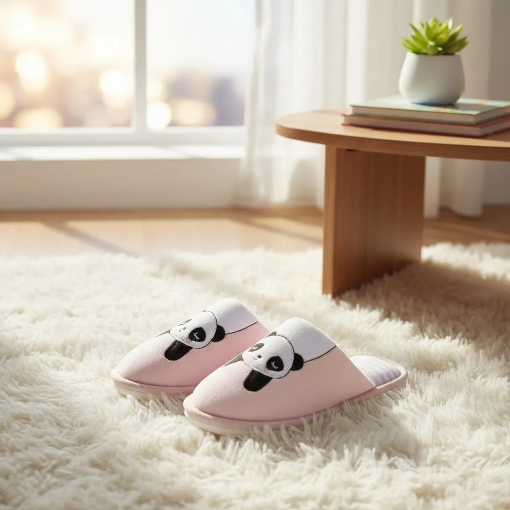 Cute panda girls indoor slippers suitable for indoor home use