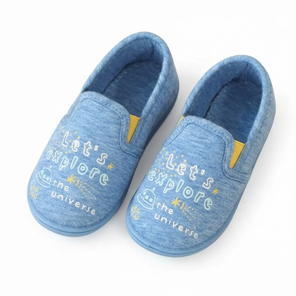 Color blue side view of kids space jersey slippers