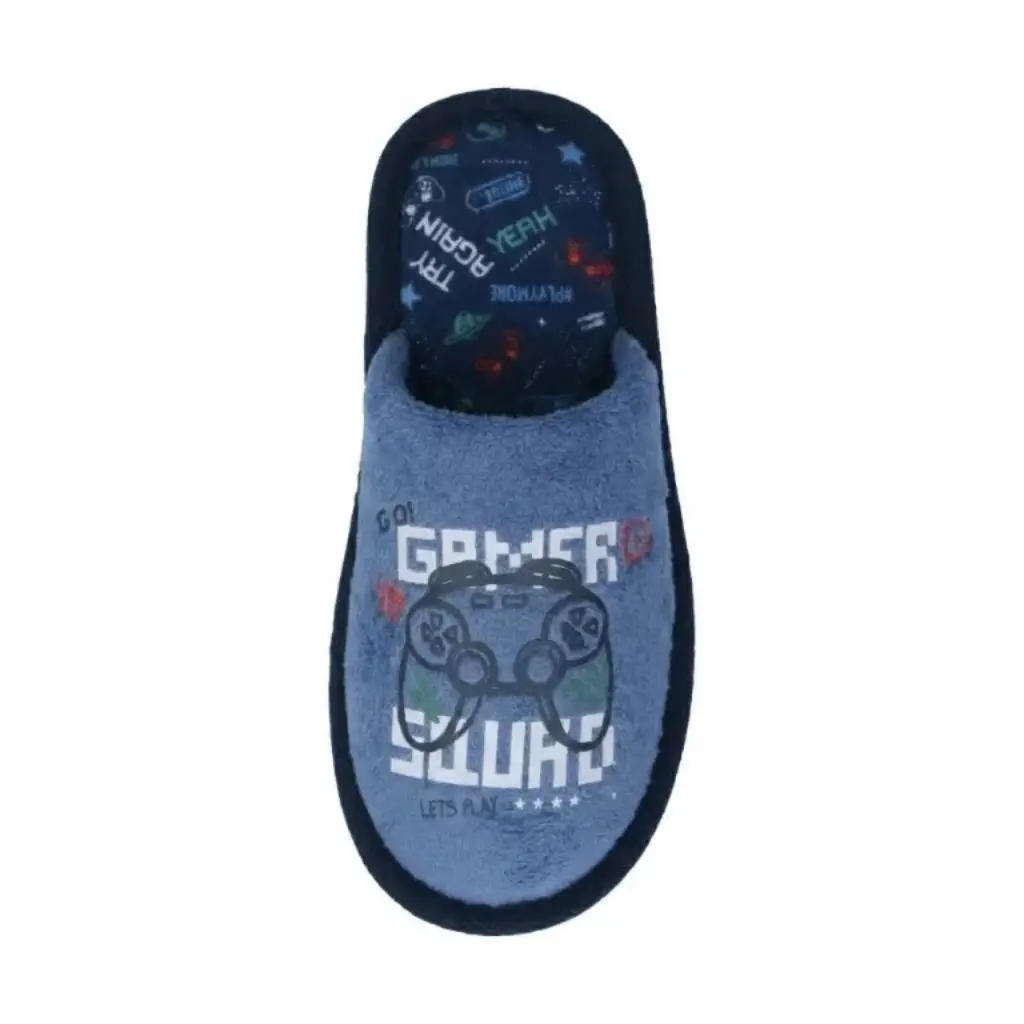 Gamer Squad Boys Winter Indoor Slippers – Front View Gamer squad boys winter indoor slippers with bold gaming style for wholesale