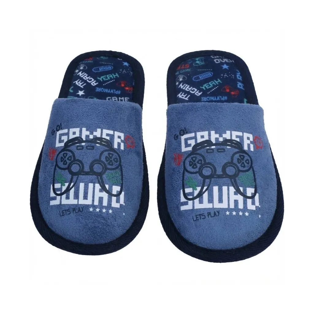 Gamer Squad Boys Winter Indoor Slippers – Top View Top view of gamer squad boys winter indoor slippers with gamer graphic