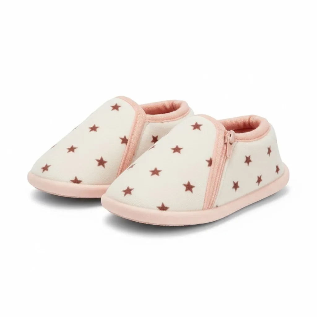Side view of toddler star zipper slippers showing lightweight shape