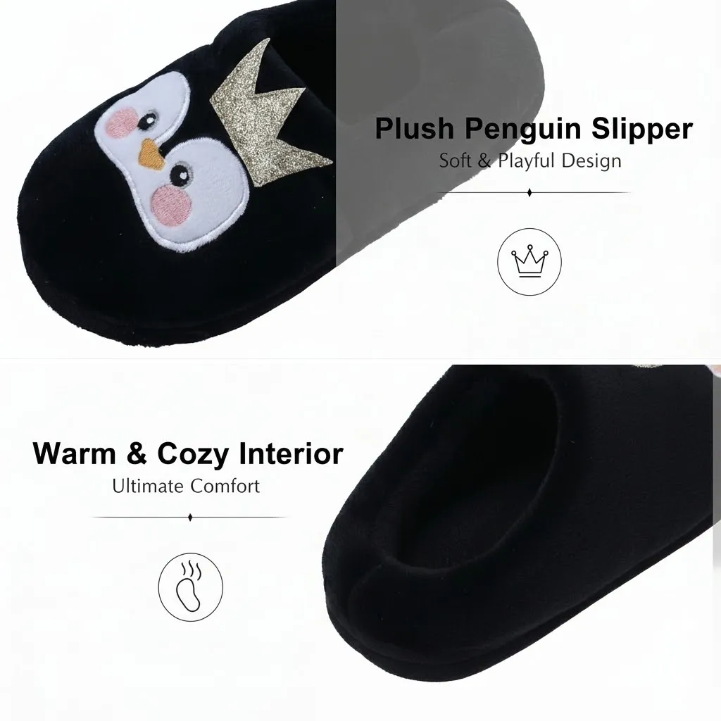Plush fabric detail of toddler girls animal slippers, gentle on skin