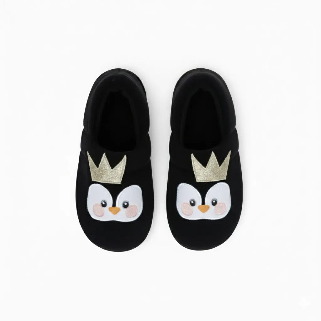 Toddler Girls Animal Plush Slippers – Top View Top view of toddler girls animal plush slippers showing animal character