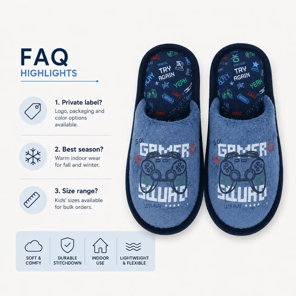 UT-CS1019 Boys Gamer Stitchdown Slippers FAQ Highlights