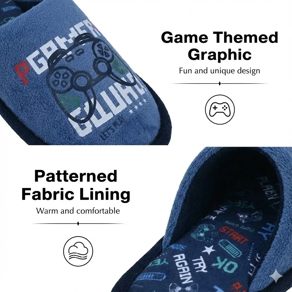 UT-CS1019 Boys Gamer Stitchdown Slippers Features