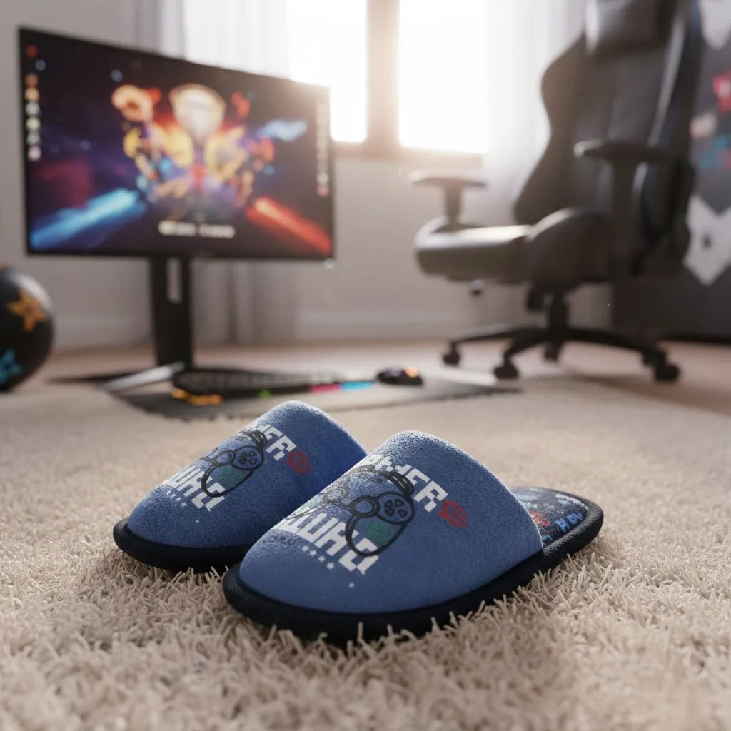 UT-CS1019 Boys Gamer Stitchdown Slippers Indoor Scene