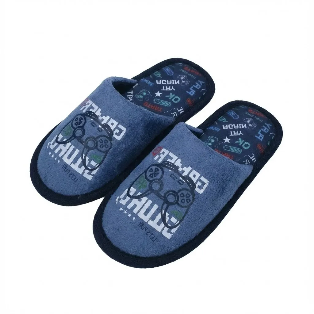 Boys Gamer Stitchdown Slippers with Controller Design