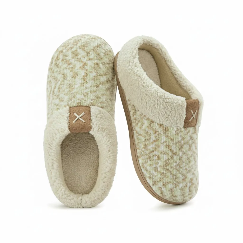 Beige Indoor Slippers Back View – UT-WS1001 Back view of beige indoor slippers with soft fleece lining