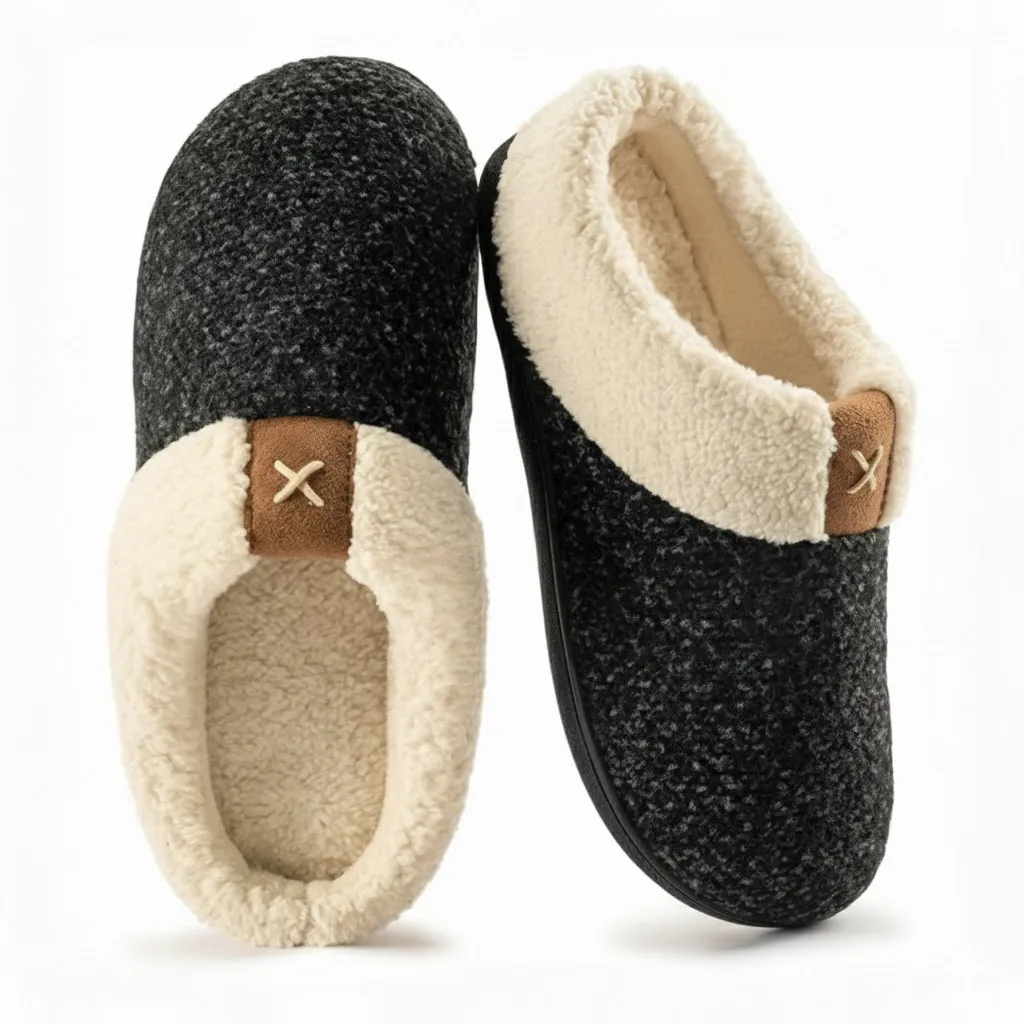 Black Indoor Slippers Back View – UT-WS1001 Back view of black women’s indoor slippers with fleece lining