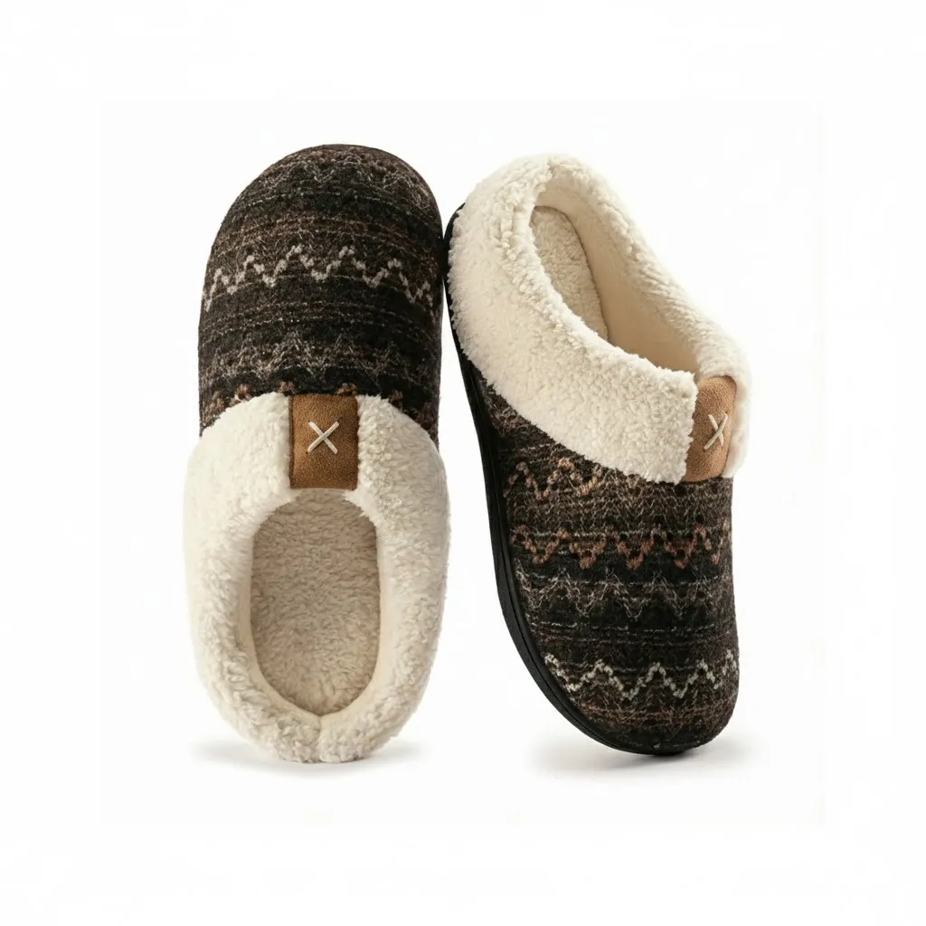 Brown Indoor Slippers Back View – UT-WS1001 Back view of brown women’s indoor slippers with soft fleece interior