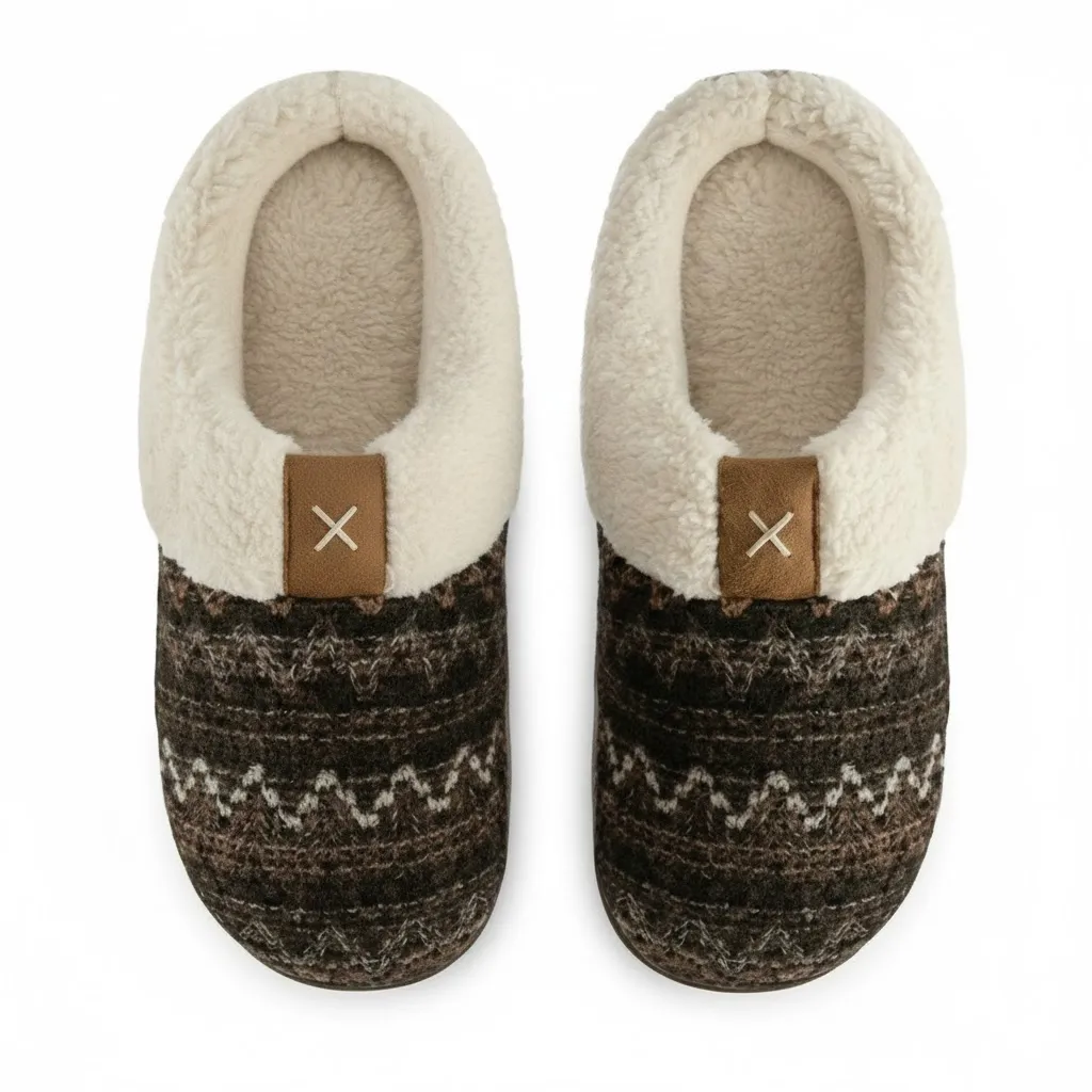 Brown Women’s Fleece Lined Indoor Slippers – UT-WS1001 Front view of brown women’s fleece lined indoor slippers model UT-WS1001