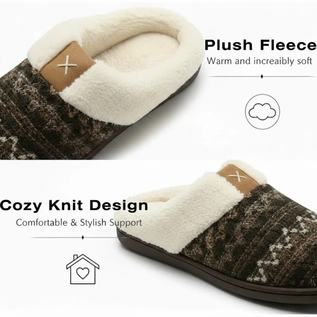 Woman wearing fleece lined indoor slippers relaxing at home, model UT-WS1001