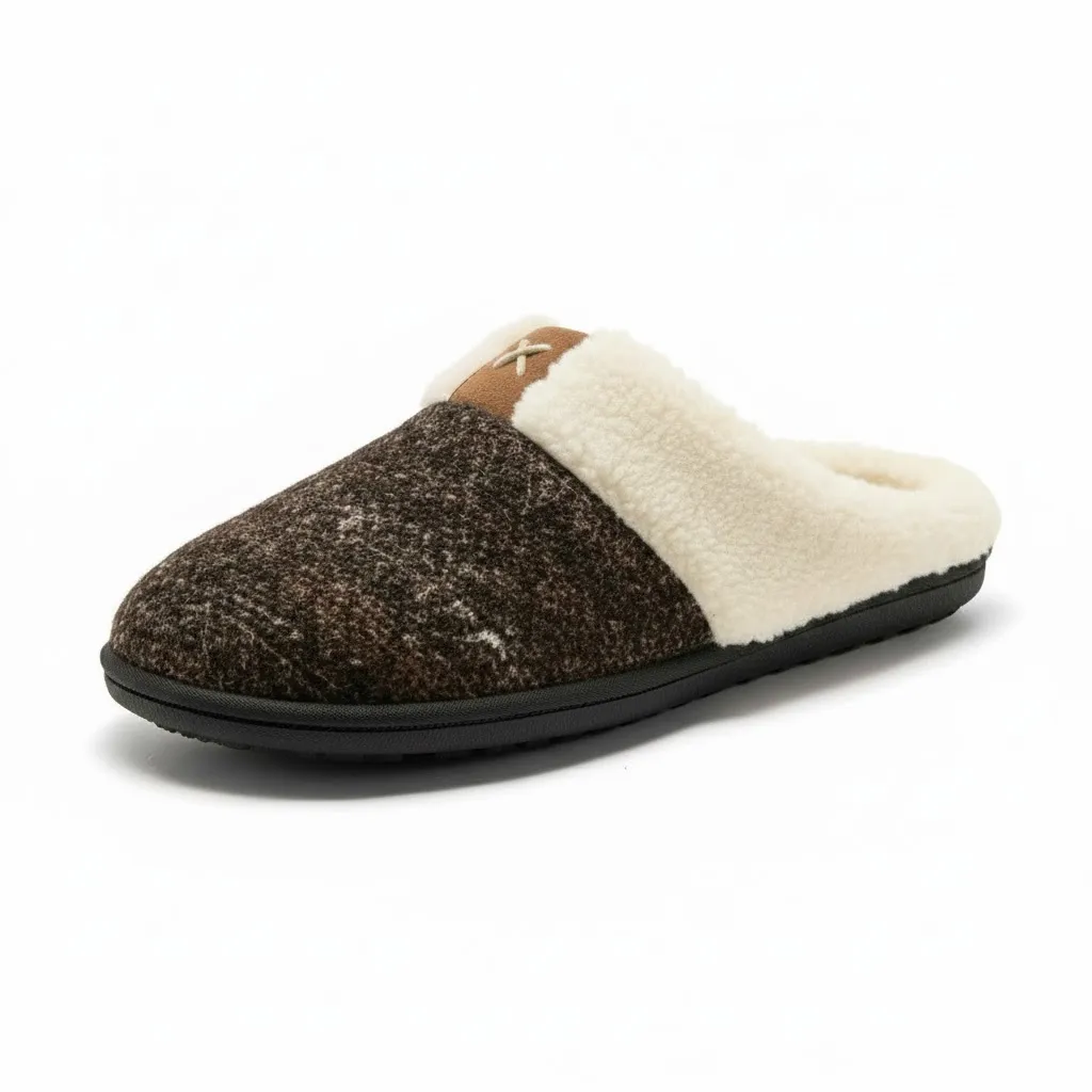 Brown Fleece Indoor Slippers Side View – UT-WS1001 Side profile of brown fleece lined house slippers for women model UT-WS1001