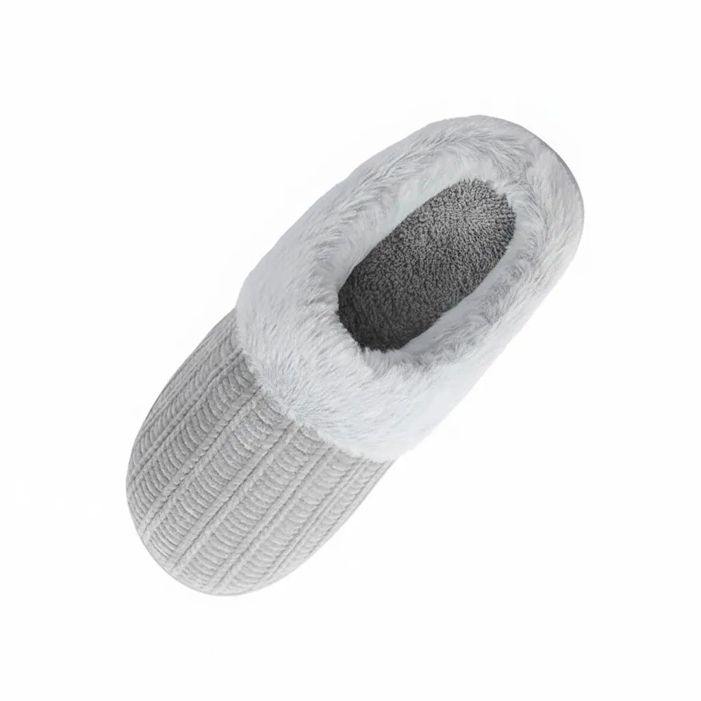 Grey Cable Knit Memory Foam Slippers – UT-WS1002 Front view of grey women’s cable knit memory foam slippers model UT-WS1002