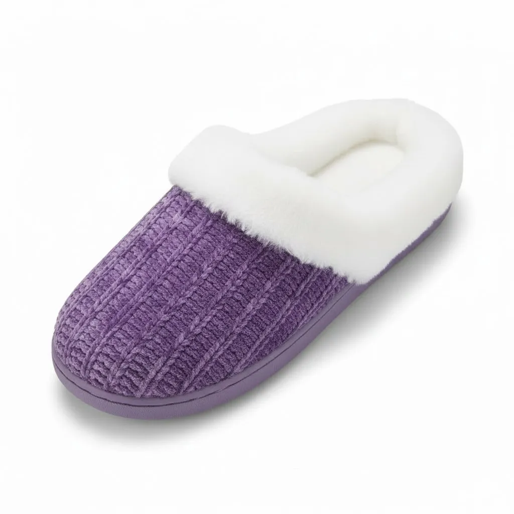 Purple Cable Knit Memory Foam Slippers – UT-WS1002 Front view of purple women’s cable knit indoor slippers model UT-WS1002