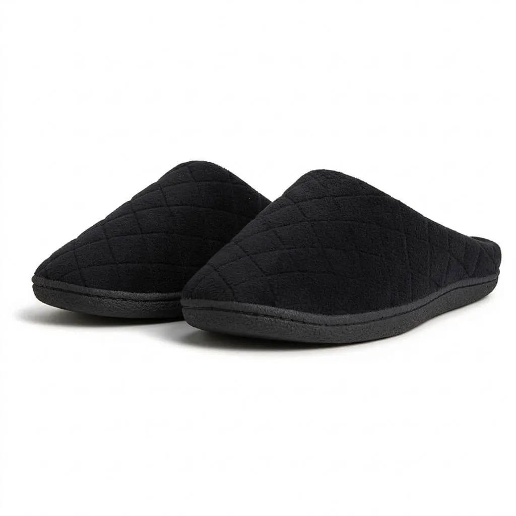 Black Waffle Weave Bedroom Slippers – UT-WS1003 front view of black women’s waffle weave bedroom slippers model ut-ws1003 wholesale waffle slippers