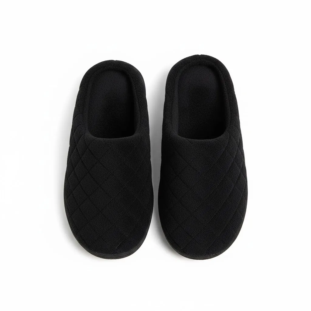 Black Waffle Slippers Top View – UT-WS1003 top view of black waffle weave house slippers wholesale waffle slippers
