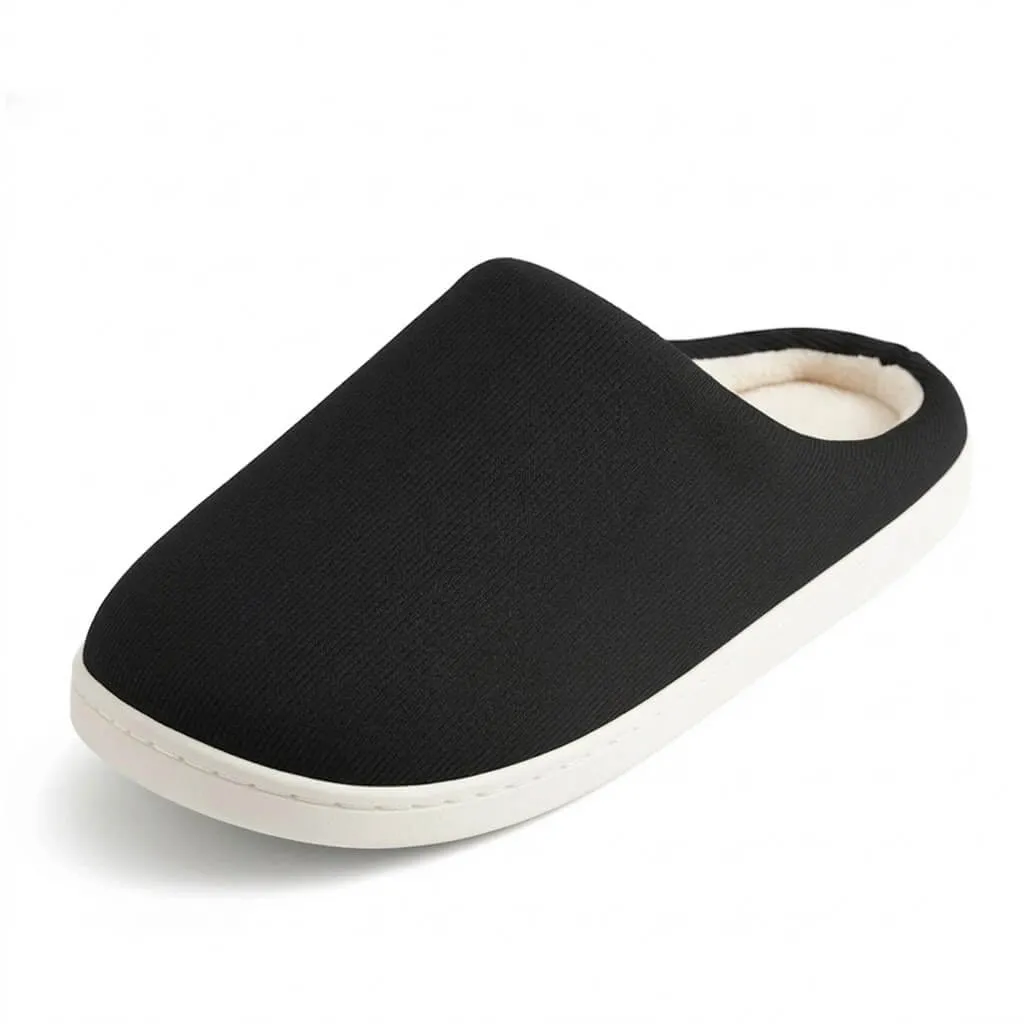 Black Ribbed Slippers Side View – UT-WS1004 side profile of black ribbed house slippers wholesale ribbed slippers