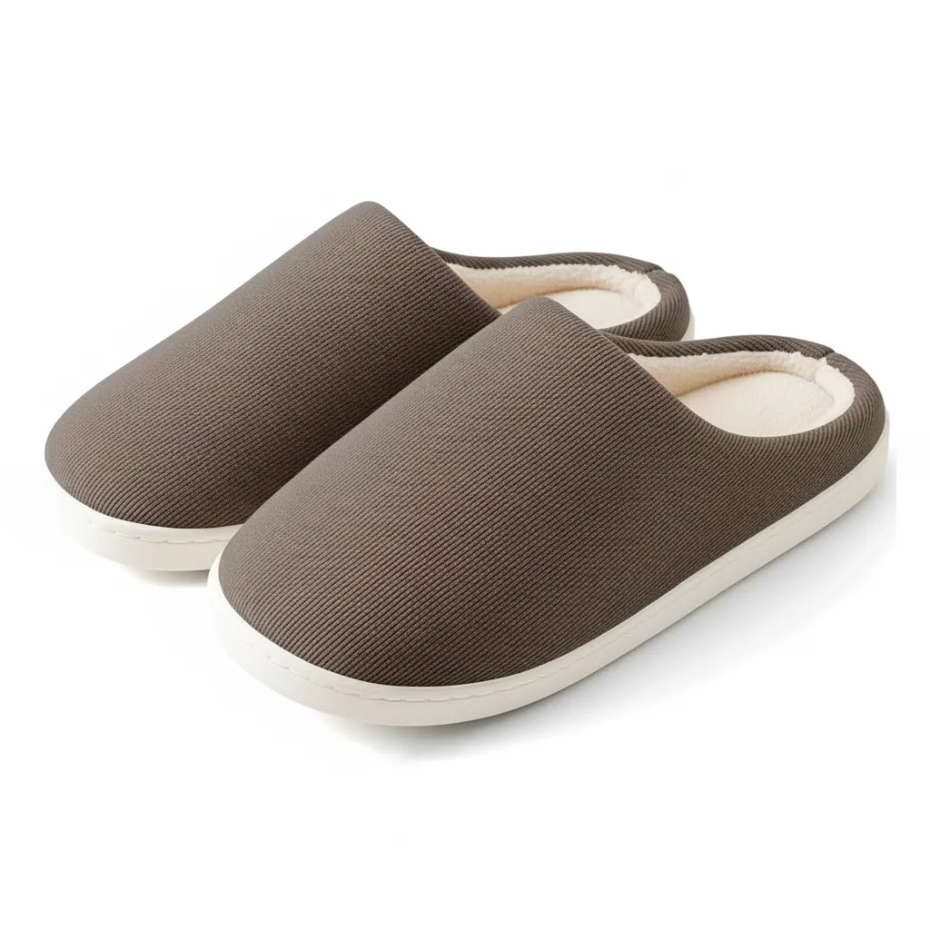 Brown Indoor Slippers Back View – UT-WS1004 back view of brown comfortable indoor slippers wholesale ribbed slippers
